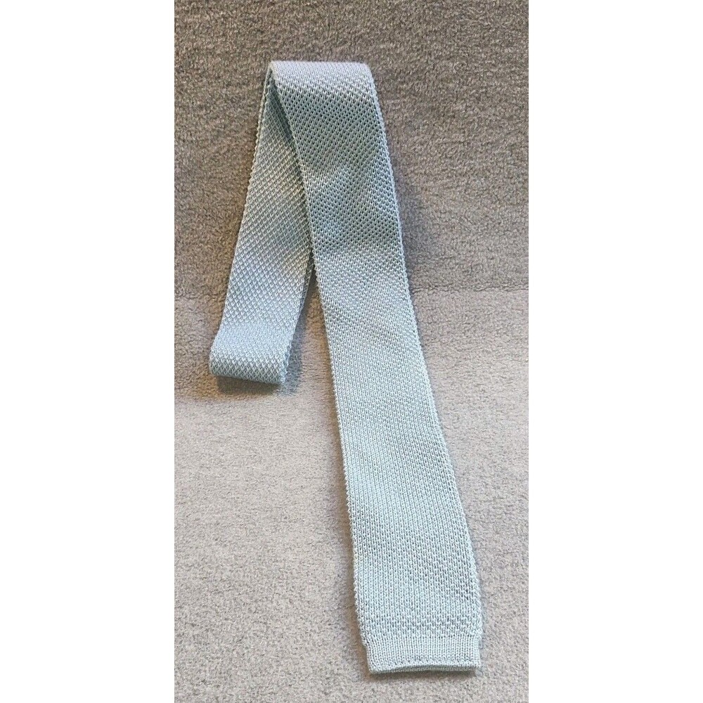 Vintage Stafford Cotton Made in USA Slim Skinny Light Blue Square Knit Tie